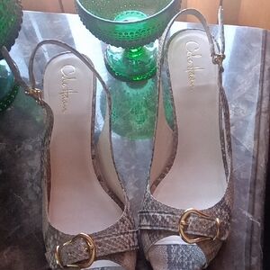 Cole Haan Brown and Gold Heels Elegant Design